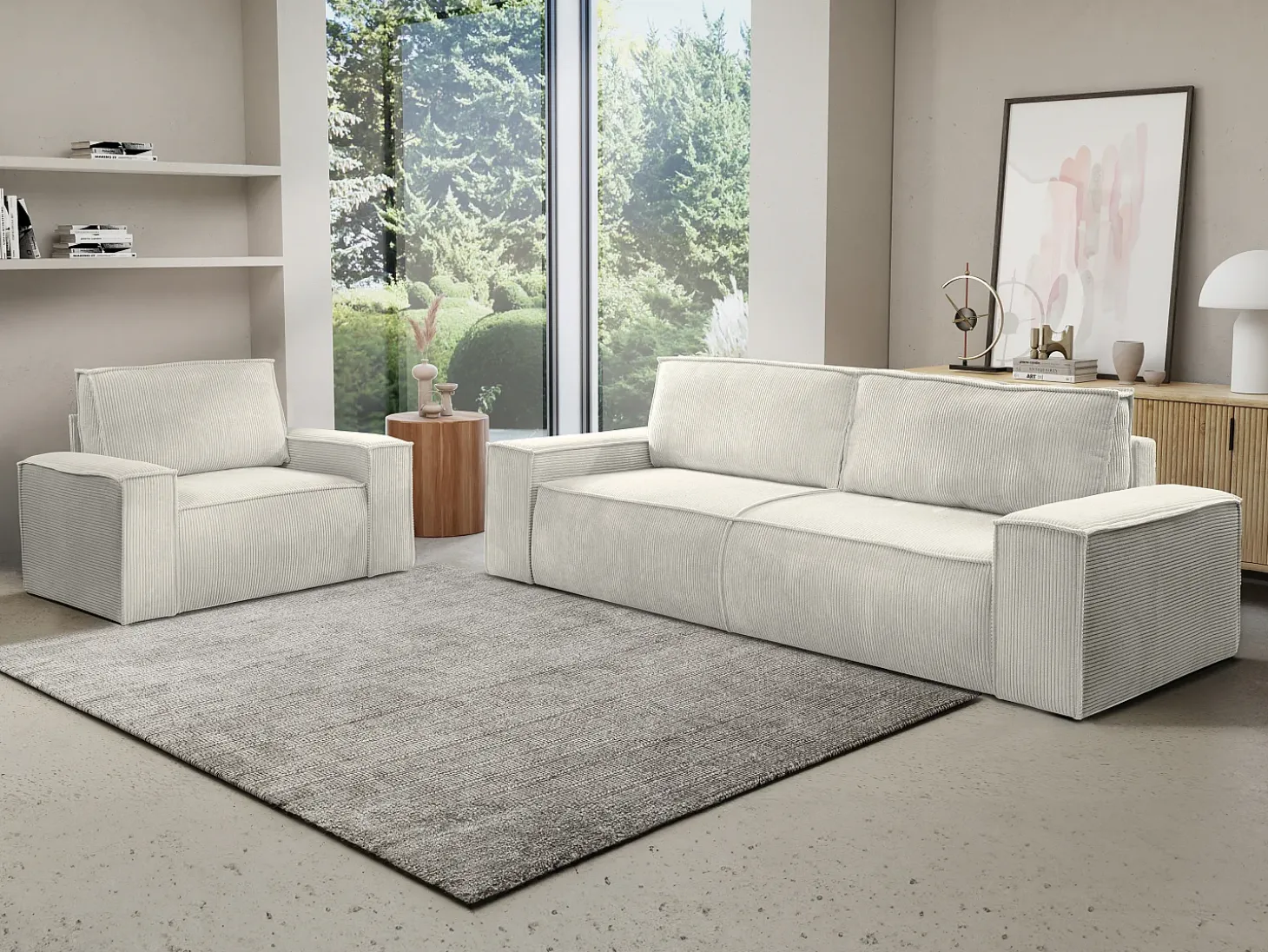 Sillón derecho de pana beige con estilo design AMELIA