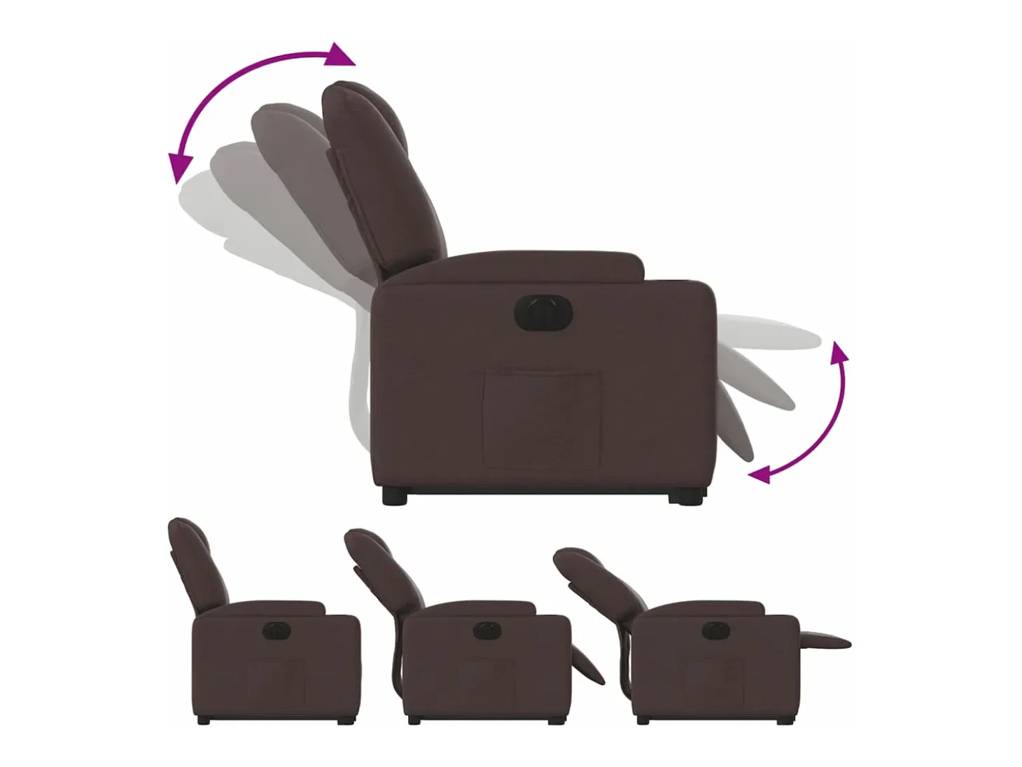 Sillón eléctrico reclinable elevable de tela marrón oscuro