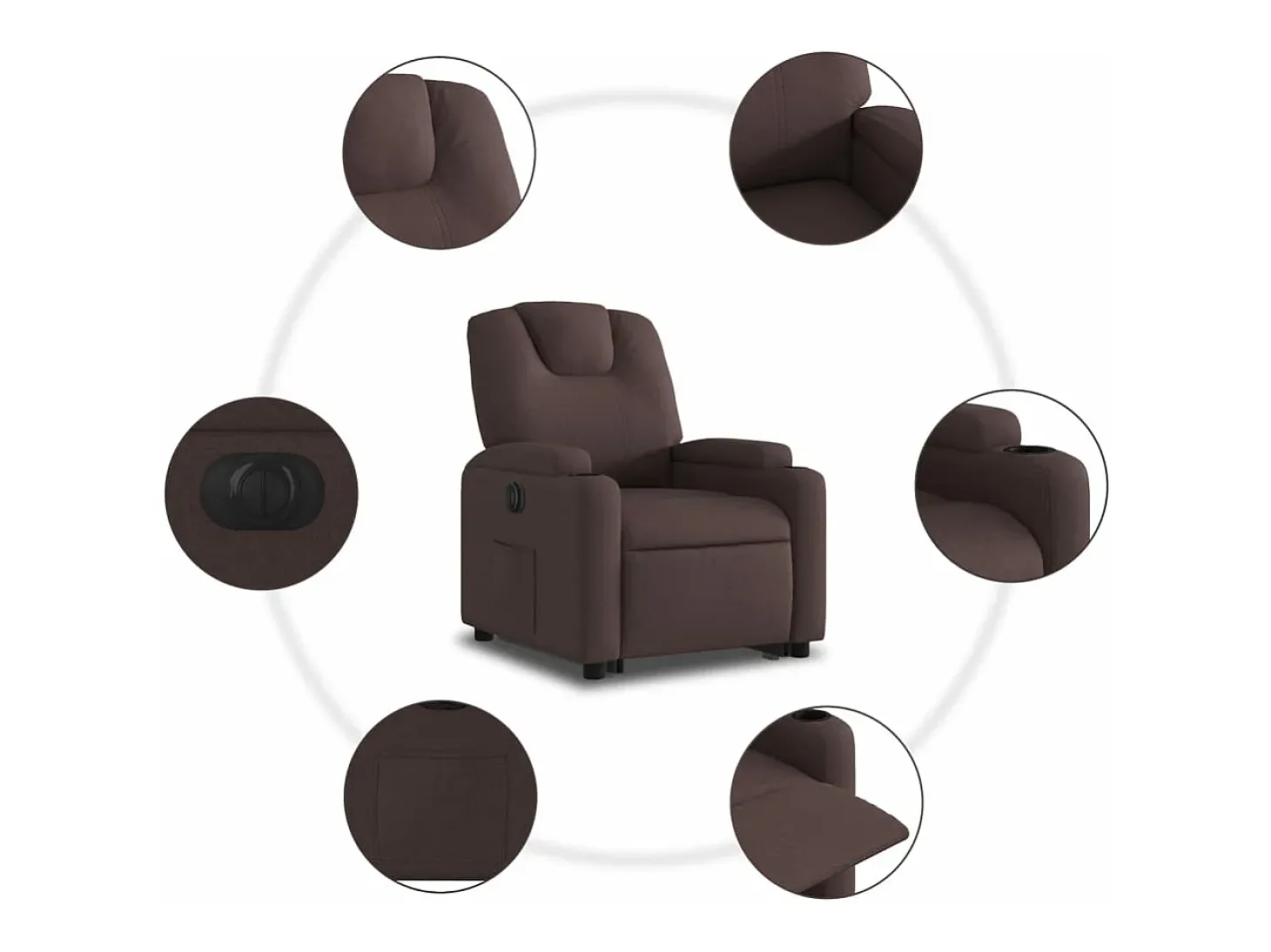 Sillón eléctrico reclinable elevable de tela marrón oscuro