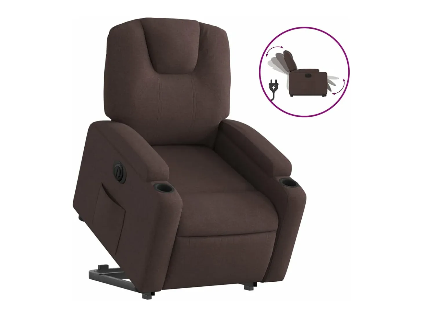 Sillón eléctrico reclinable elevable de tela marrón oscuro