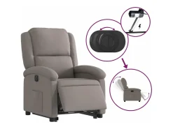 Sillón eléctrico reclinable elevable de tela gris taupe
