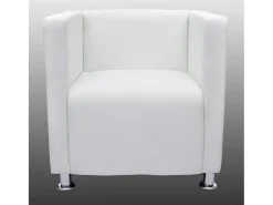 Sillón en forma de cubo de cuero sintético blanco