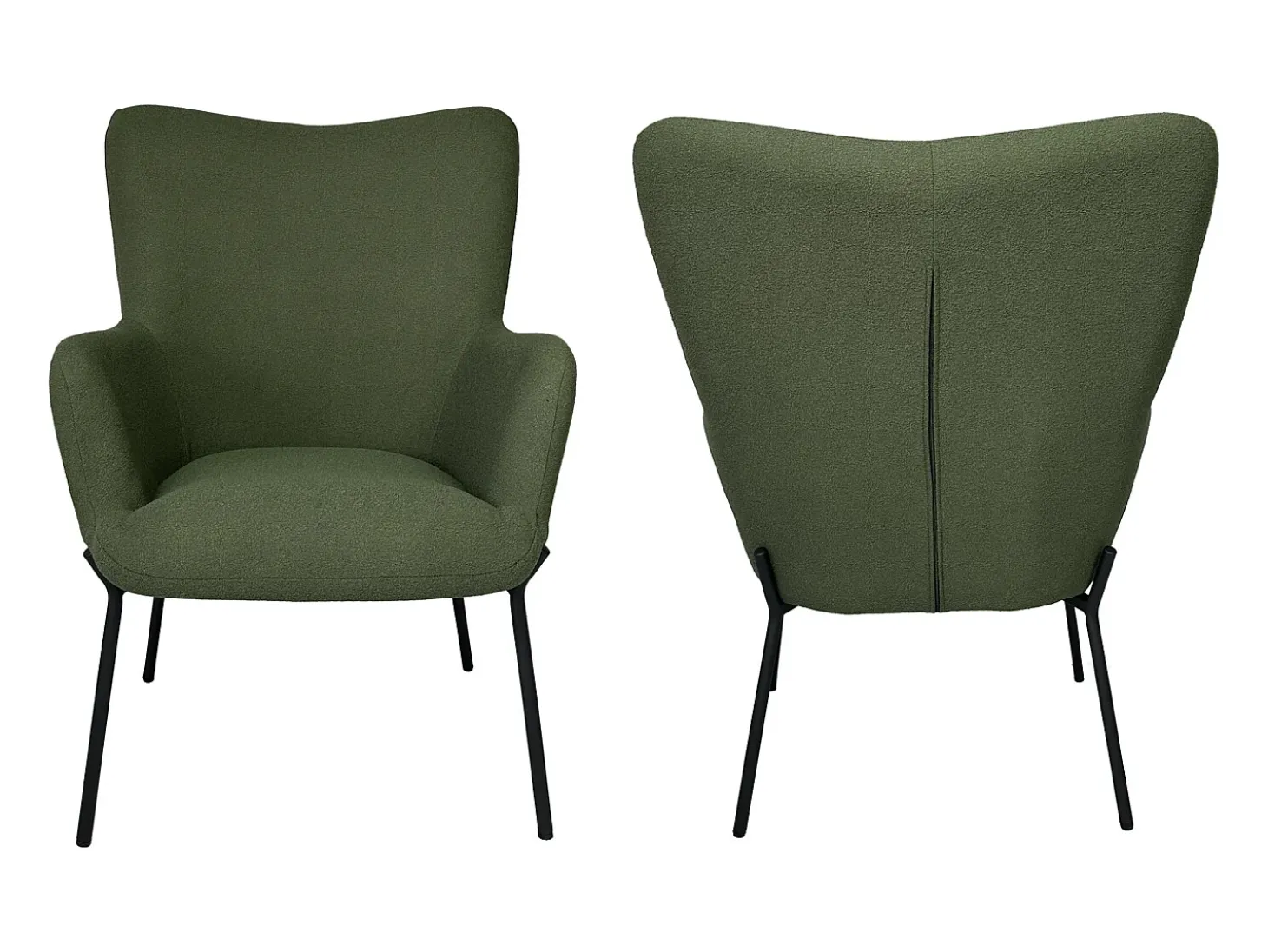 Sillón en tejido bouclé de tela verde caqui EIRA