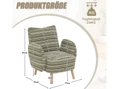 Sillón en tejido bouclé verde oliva - Patas de madera - Para salones, dormitorios y despachos