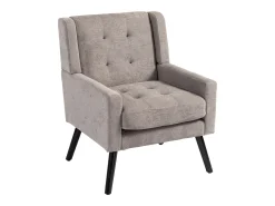 Sillón en tejido de lino gris claro con patas de madera.