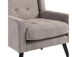 Sillón en tejido de lino gris claro con patas de madera.