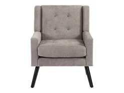 Sillón en tejido de lino gris claro con patas de madera.