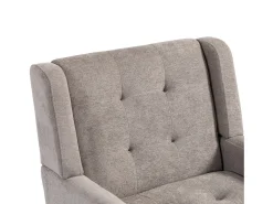 Sillón en tejido de lino gris claro con patas de madera.