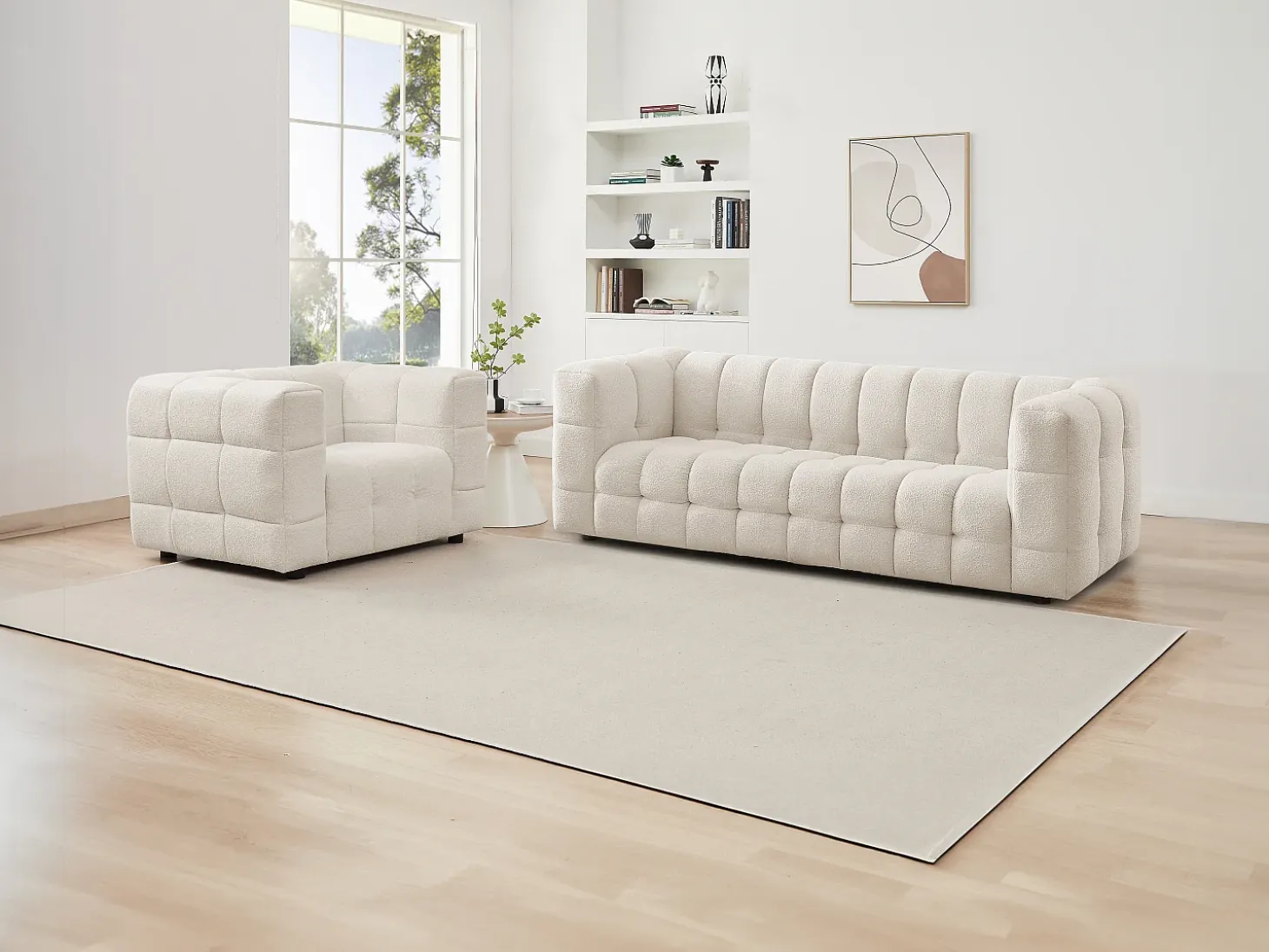 Sillón en tela bouclé blanco marfil LERICI de Pascal Morabito