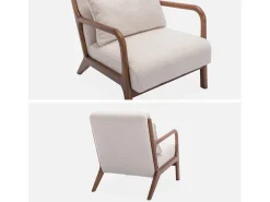 Sillón escandinavo de borreguito y madera de hevea crema