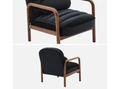 Sillón escandinavo de madera de hevea teñida de nogal y tela de
