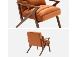 Sillón escandinavo de madera de hevea y terciopelo terracota