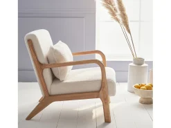 Sillón escandinavo de madera y tela borreguito crema