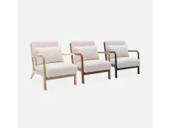 Sillón escandinavo de madera y tela borreguito crema