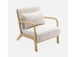 Sillón escandinavo de madera y tela borreguito crema