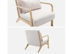 Sillón escandinavo de madera y tela borreguito crema