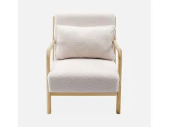 Sillón escandinavo de madera y tela borreguito crema