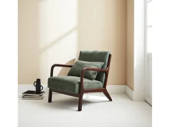Sillón escandinavo de pana y madera de hevea verde