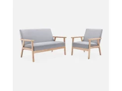 Sillón estilo escandinavo de madera y tela gris claro