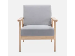 Sillón estilo escandinavo de madera y tela gris claro