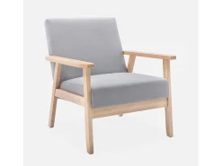 Sillón estilo escandinavo de madera y tela gris claro