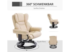 Sillón giratorio con otomana, función reclinable, piel sintética, color crema (80x79x100 cm)