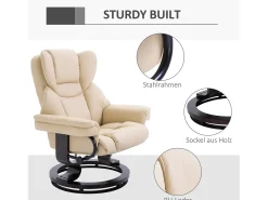 Sillón giratorio con otomana, función reclinable, piel sintética, color crema (80x79x100 cm)