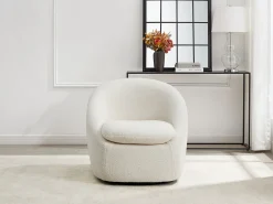 Sillón giratorio de tejido bouclé blanco NETALIO