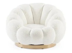 Sillón giratorio en tejido blanco efecto bouclé - FLOREL