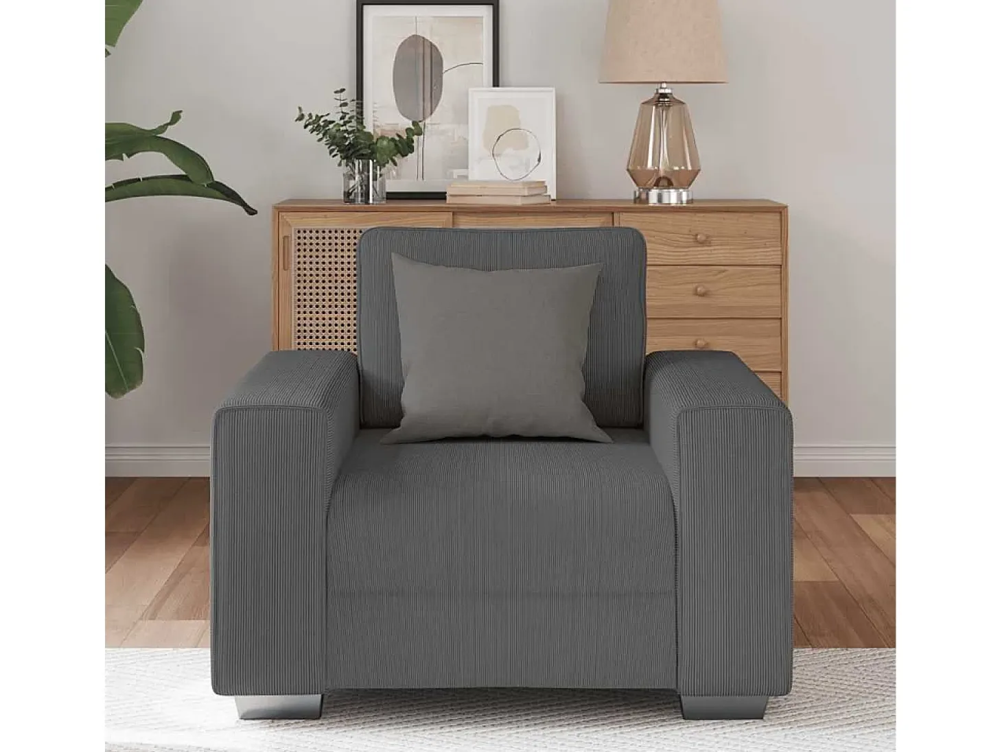 Sillón gris oscuro 60 cm tejido pana