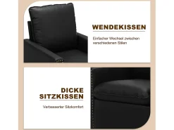 Sillón Individual Giratorio 360°, Butaca Relajante Giratoria con Reposacabezas para Sala de Estar, Dormitorio y Oficina, Grande y Cómodo - Negro