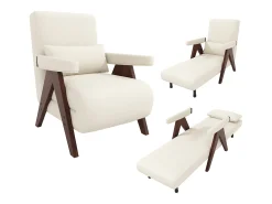 Sillón individual 64x68,5x93 cm - convertible 3 en 1 - acolchado - lino - beige + marrón