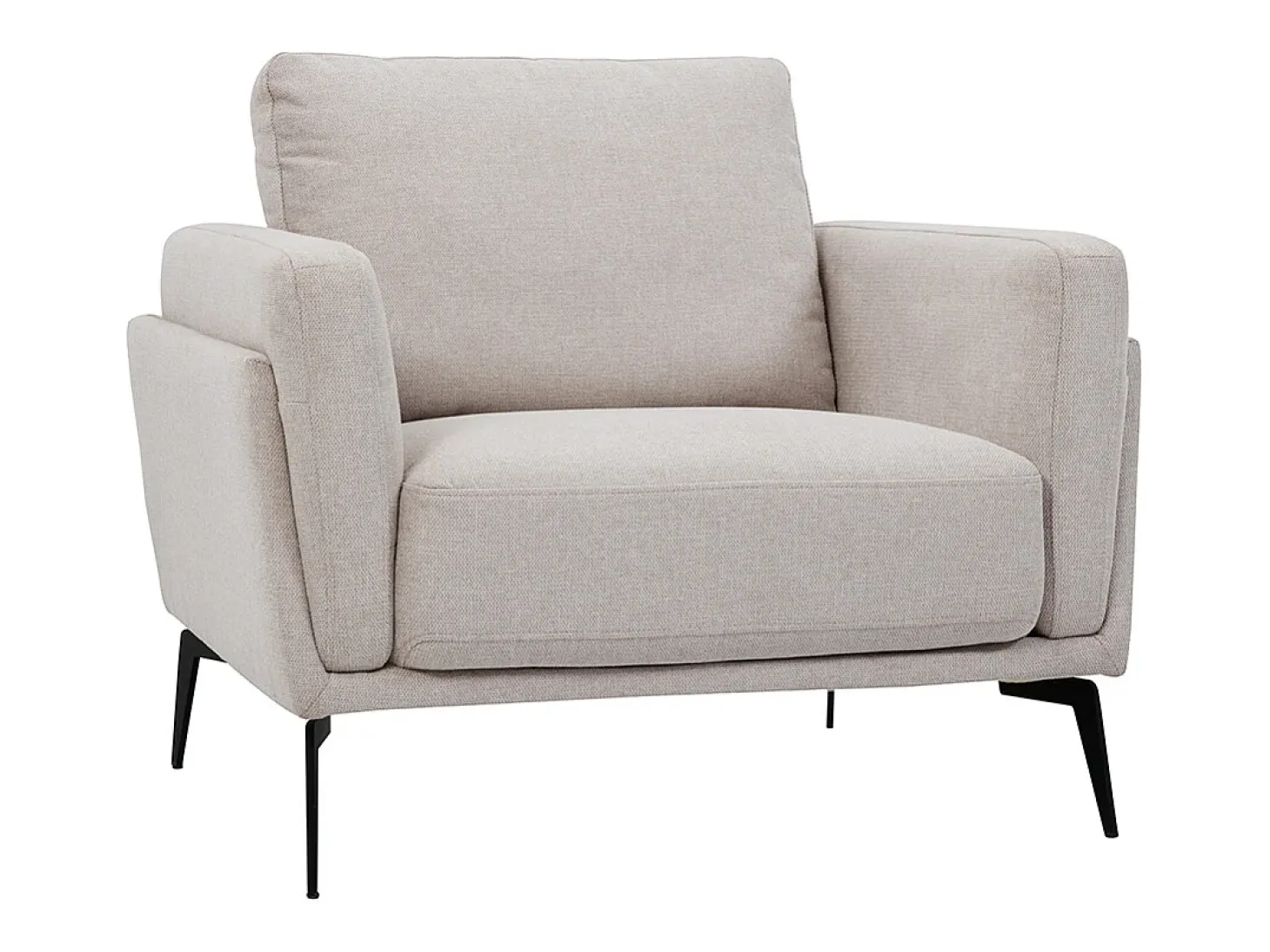 Sillón moderno de tejido efecto aterciopelado texturizado beige y metal negro MOSCO