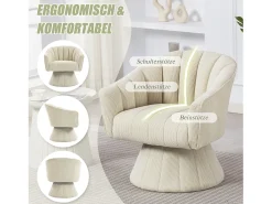Sillón moderno giratorio 360° - 70 x 66 x 72 cm - con asiento y respaldo ergonómicos + reposabrazos - terciopelo - Beige