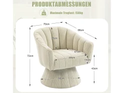 Sillón moderno giratorio 360° - 70 x 66 x 72 cm - con asiento y respaldo ergonómicos + reposabrazos - terciopelo - Beige