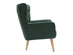 Sillón nórdico con tejido efecto aterciopelado texturizado verde oscuro y madera de caucho maciza AVERY