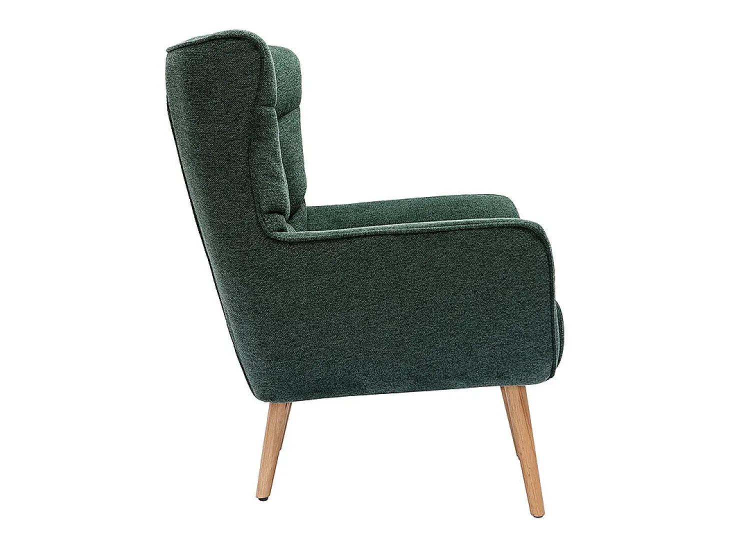 Sillón nórdico con tejido efecto aterciopelado texturizado verde oscuro y madera de caucho maciza AVERY