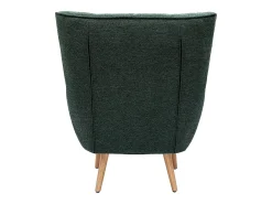 Sillón nórdico con tejido efecto aterciopelado texturizado verde oscuro y madera de caucho maciza AVERY