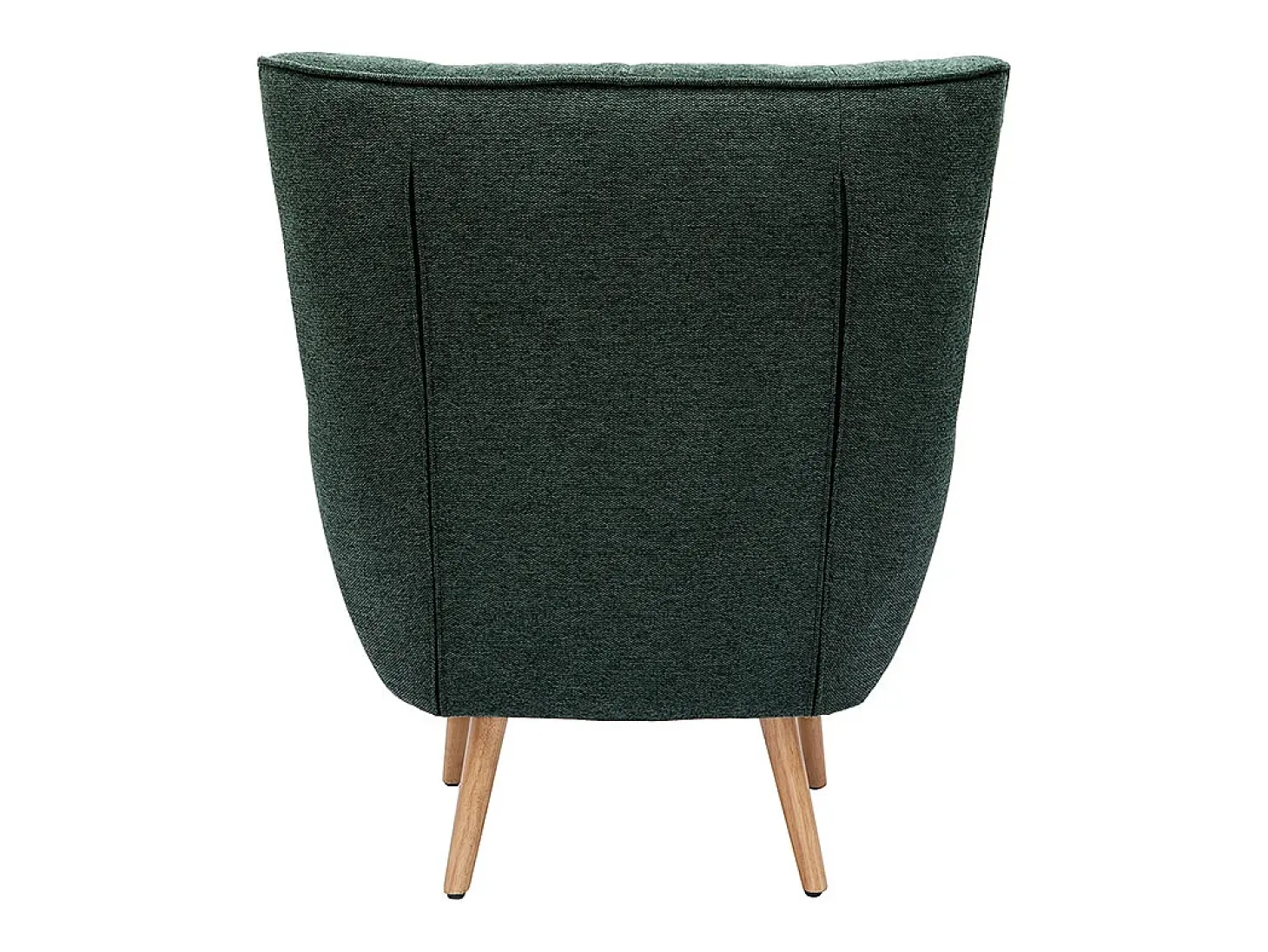 Sillón nórdico con tejido efecto aterciopelado texturizado verde oscuro y madera de caucho maciza AVERY