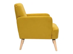 Sillón nórdico de tejido efecto aterciopelado texturizado amarillo mostaza y madera ISKO