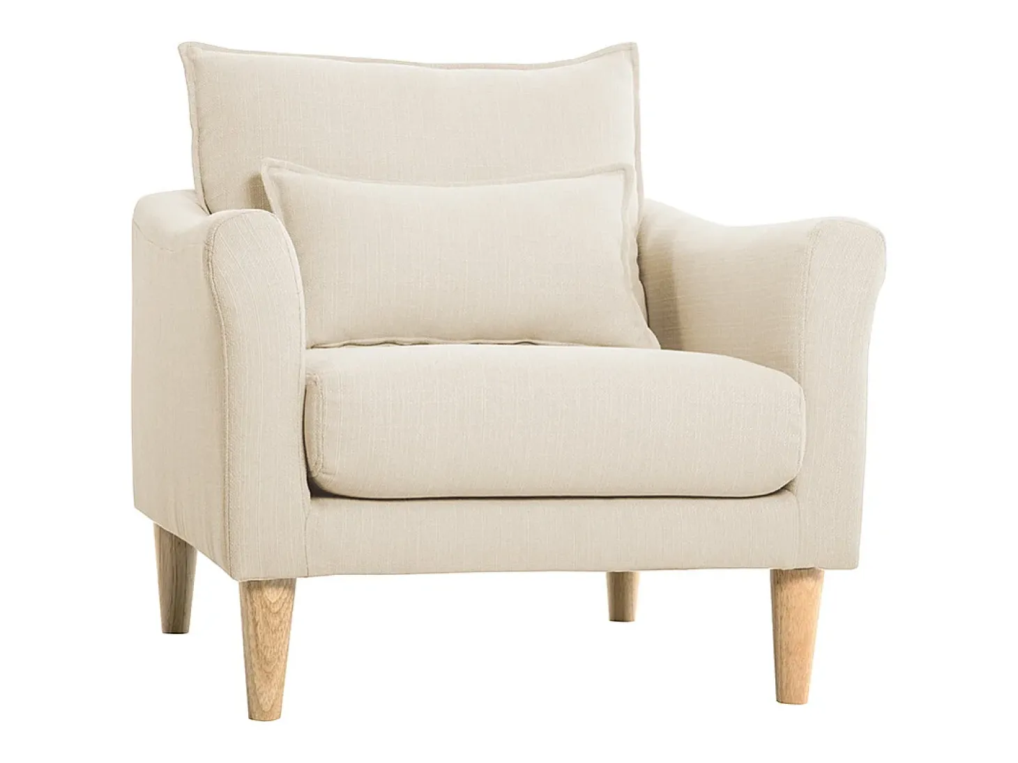 Sillón nórdico de tela beige y madera de caucho maciza KATE