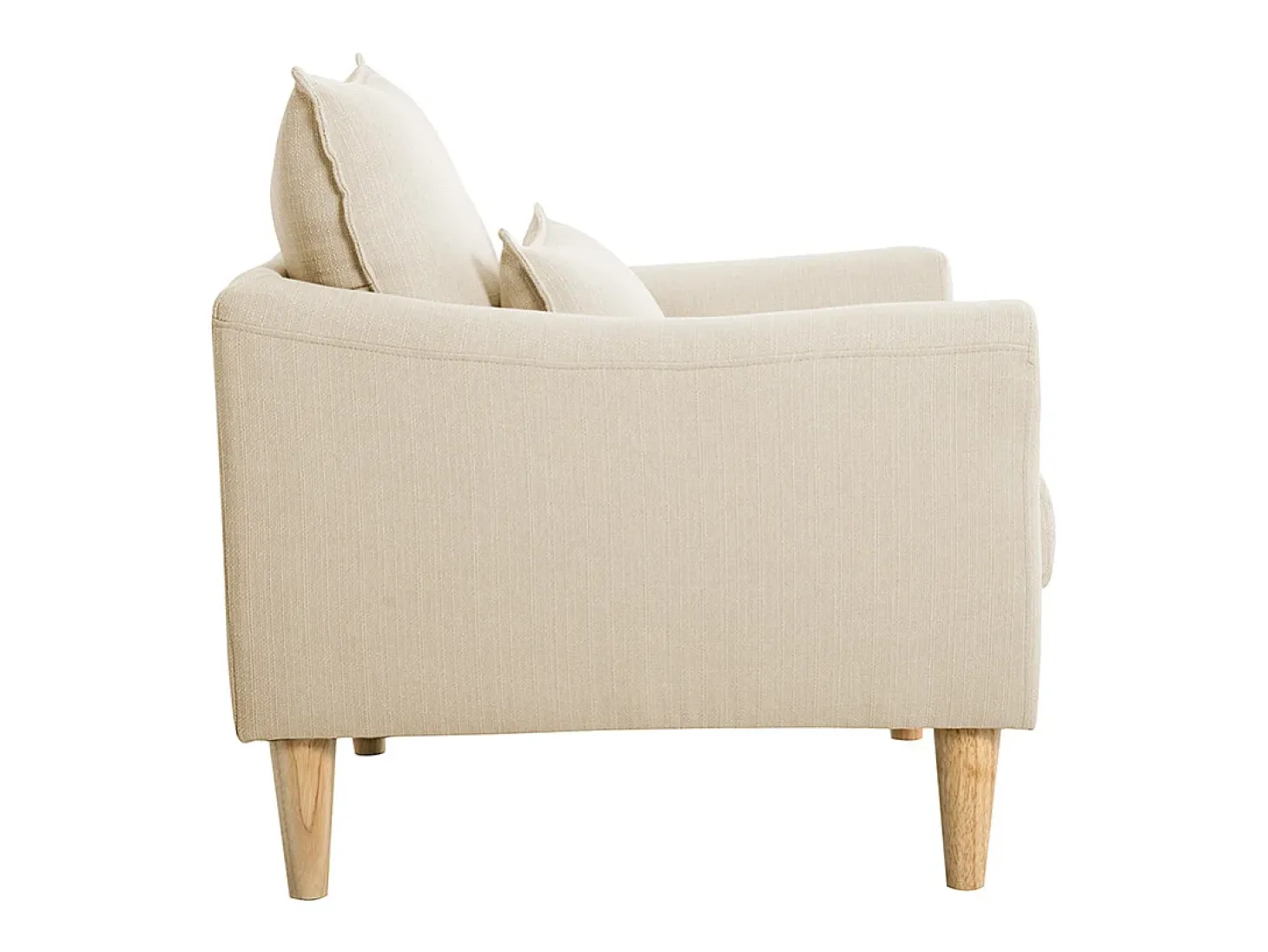 Sillón nórdico de tela beige y madera de caucho maciza KATE