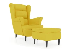 Sillón orejero con taburete terciopelo amarillo mostaza