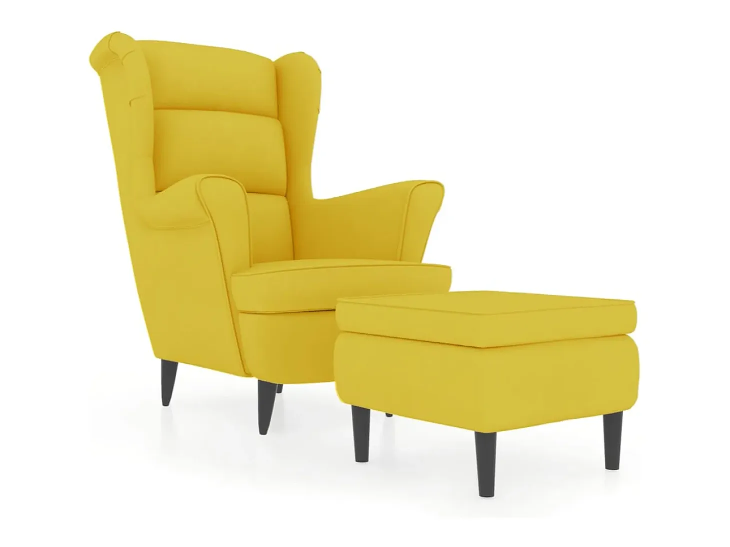Sillón orejero con taburete terciopelo amarillo mostaza