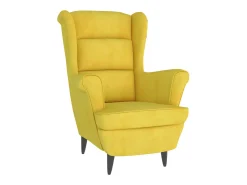 Sillón orejero con taburete terciopelo amarillo mostaza