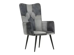 Sillón orejero de cuero auténtico gris canela