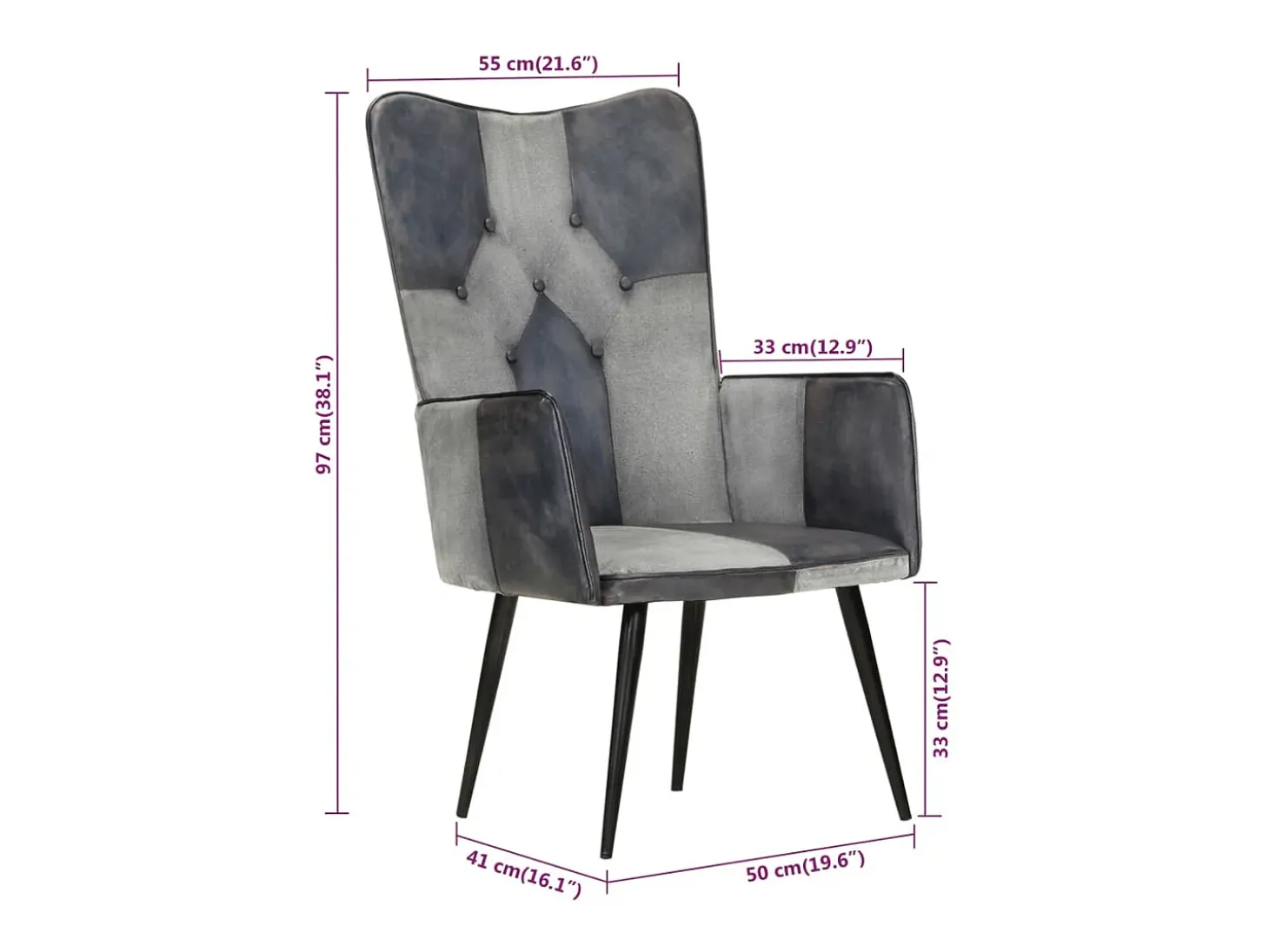 Sillón orejero de cuero auténtico gris canela