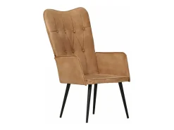 Sillón orejero de cuero auténtico marrón canela