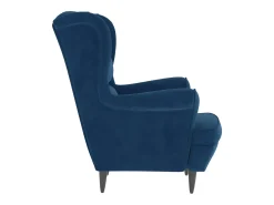 Sillón orejero y taburete de terciopelo azul