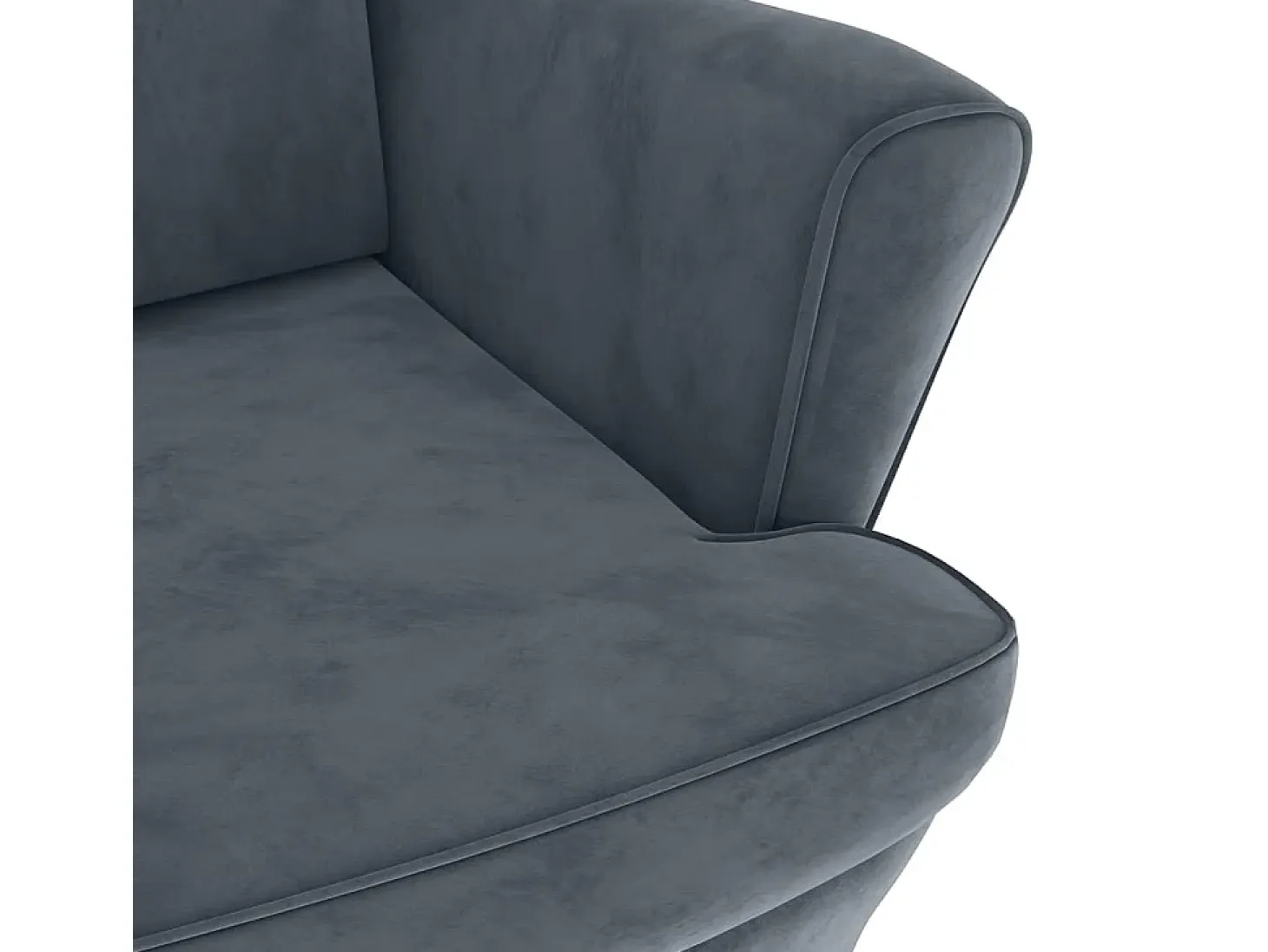 Sillón orejero y taburete de terciopelo gris oscuro